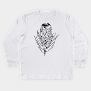 Protea scientific nature black ink pen drawing illustration Kids Long Sleeve T-Shirt